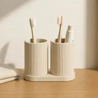 Ensemble Porte-Brosses a Dents Beige a Cotes - Duo de Rangement Salle de Bain - Impression 3D — objet imprimé en 3D par PureFlow