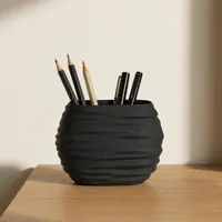 Porte-Crayons Noir Wabi-Sabi Japandi - Pot a Stylos Ovale Texture - Impression 3D — objet imprimé en 3D par PureFlow