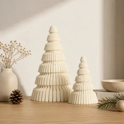 Sapins de Noel Japandi Crèmes - Duo de Statuettes Design - Impression 3D — objet imprimé en 3D par PureFlow