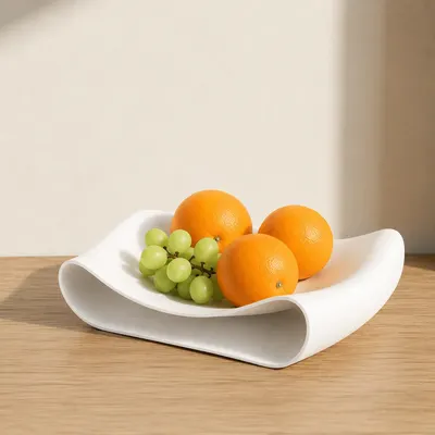 Plat a Fruits Moderne Blanc - Coupe de Table Design Vague - Impression 3D — objet imprimé en 3D par PureFlow
