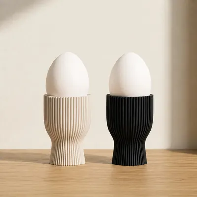 Lot de 2 Coquetiers Designs Texture Rainure Beige et Noir - Porte-Oeuf Scandinave - Impression 3D — objet imprimé en 3D par PureFlow