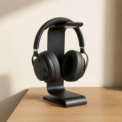 Support de Casque Audio Noir au Design Moderne - Repose Casque Elegant - Impression 3D — objet imprimé en 3D par PureFlow