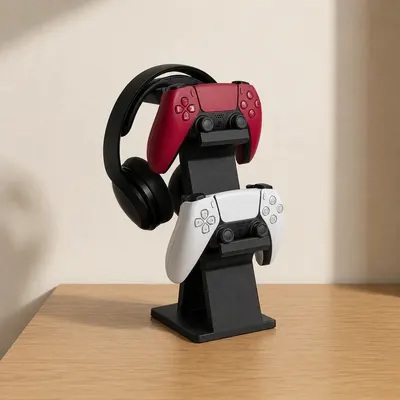 Support Manettes et Casque Audio Noir - Station Gaming Triple Rangement - Impression 3D — objet imprimé en 3D par PureFlow