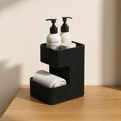 Organiseur de Salle de Bain Noir - Rangement de Vasque à Etages Cannelé - Impression 3D — objet imprimé en 3D par PureFlow