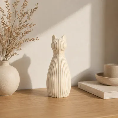 Statue de Chat Creme - Statuette Silhouette Moderne - Impression 3D Deco — objet imprimé en 3D par PureFlow