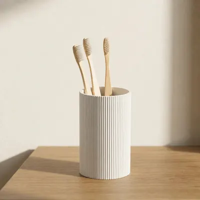 Porte-Brosse a Dents Blanc - Gobelet de Salle de Bain Design Nervure - Pot 3D — objet imprimé en 3D par PureFlow