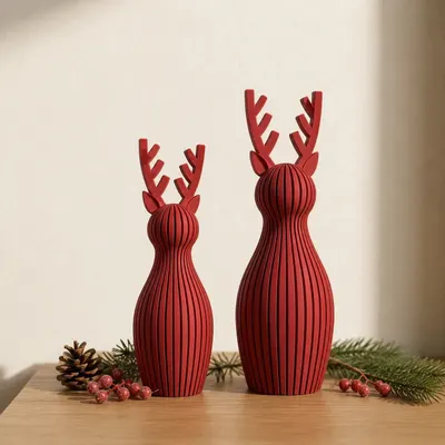 Lot de 2 Figurines Reine de Noel Rouge - Statuette Animaux Origami - Impression 3D — objet imprimé en 3D par PureFlow